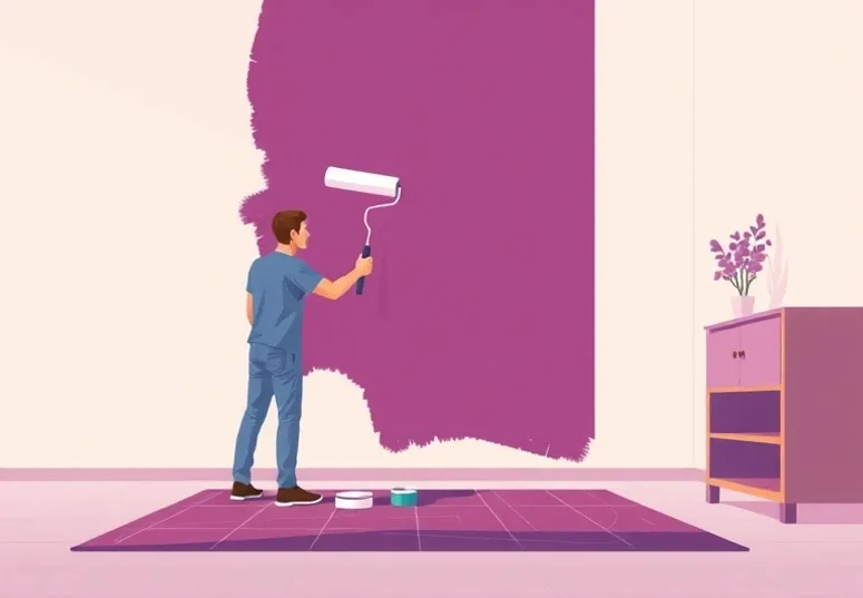 Peintre appliquant la peinture au rouleau sur un mur de salon