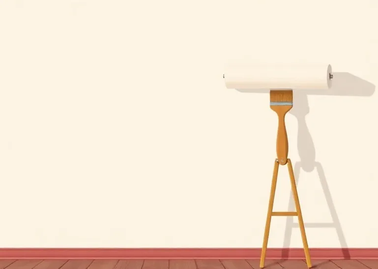 Pose de papier peint, rouleau et brosse à maroufler